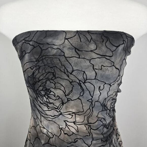 Le Chateau Multicolor Bandeau Strapless Midi Dress With Sheer Floral Overlay Med - Picture 4 of 17